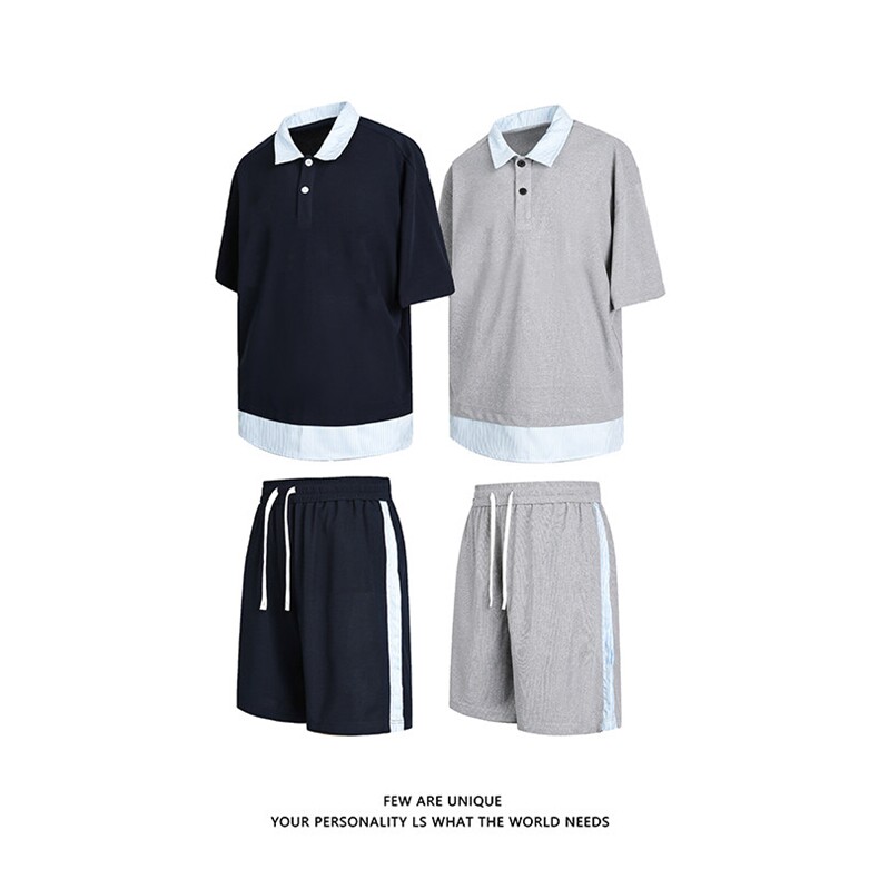 夏季新款抖音品质假两件短袖POLO衫潮牌休闲套装男-A2119TP50控78,男装T恤,电商B241
