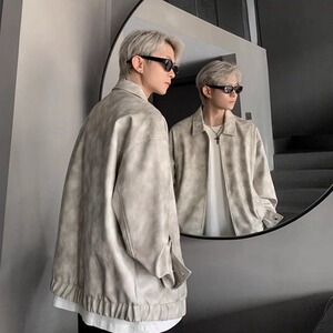废土风扎染皮衣外套男高级感痞帅炸街机车夹克棒球服HH722 P67图片