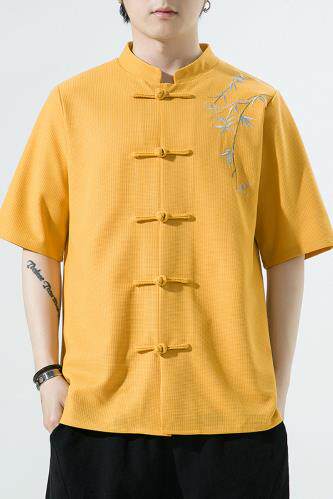 新款风刺绣汉服时尚唐装华夫格T329-P58-控75,男装民族服装,电商A227