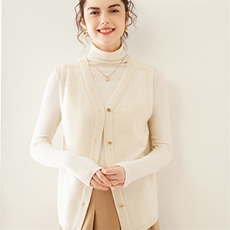 2025夏秋新款羊绒衫女100纯山羊绒叠穿V领针织开衫简约复古背心，女装马甲，万品羊绒