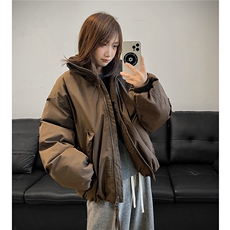 冬装美式立领雪粒棉面包服短款情侣宽松棉服外套男H1169特P100，男装棉衣，电商A341