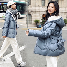 时尚显瘦系带连帽白鸭绒羽绒服女冬季新款保暖外套，女装羽绒服，阿舍尔精品