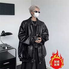 美式复古翻领pu皮衣夹克ins潮牌机车加绒皮衣外套Y1023-P88网图，男装夹克，电商B245