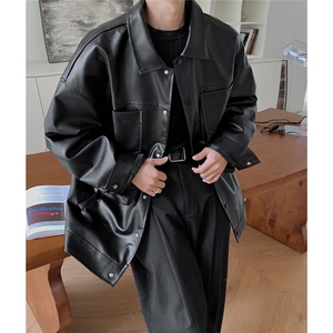 港风翻领pu皮面料皮衣男潮流休闲宽松皮衣外套男77107P78控108,男装皮衣,星座227-7