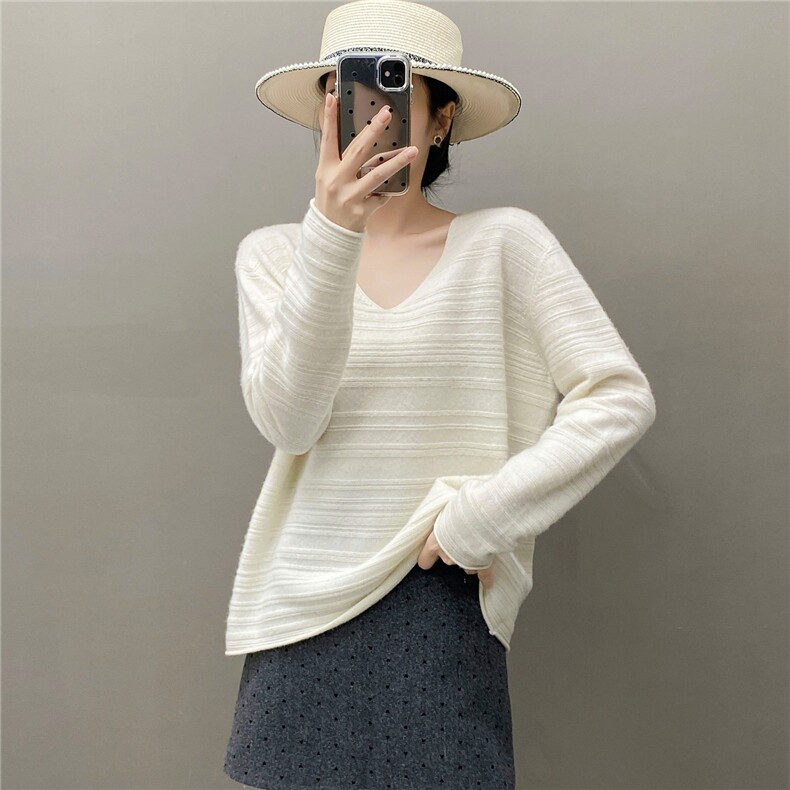 2025年秋季新款百搭V领套衫，女装针织衫/毛衣，国旺羊绒