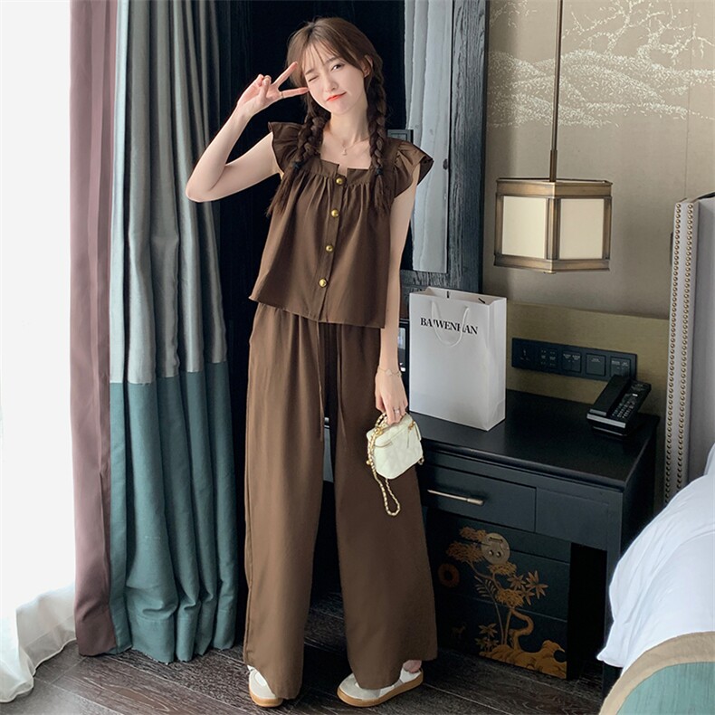 休闲甜美减龄棉麻套装女夏2025新款小个子衬衫气质阔腿长裤两件套,女装套装/套裙,浙宝192（原082）