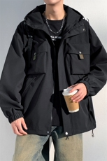 休闲拉链夹克情侣冲锋衣防风衣连帽外套JK451p75，男装夹克，电商D315