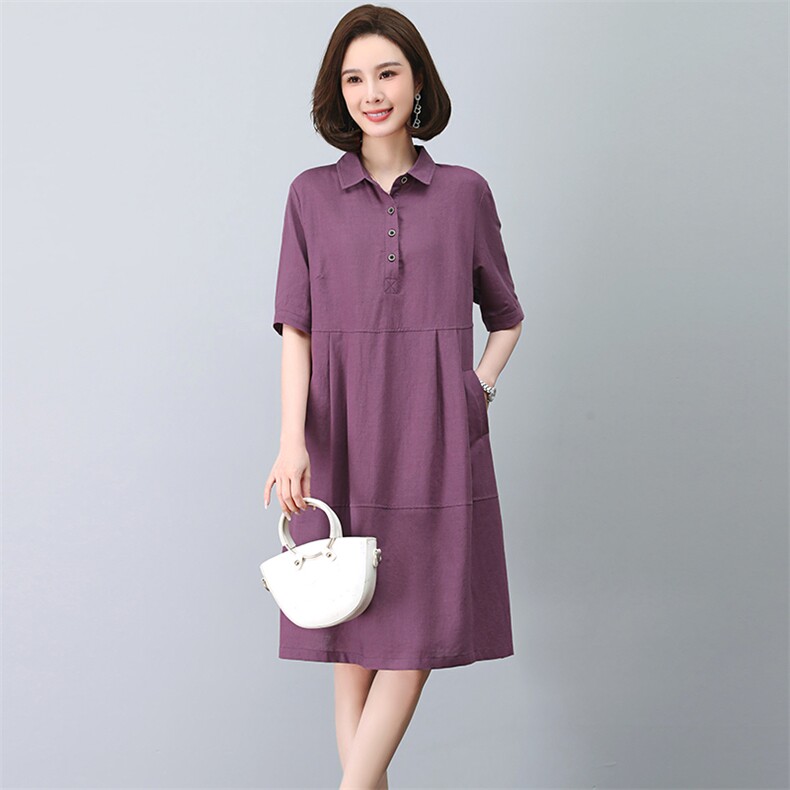 棉麻连衣裙女夏季2025新款大码宽松显瘦法式气质妈妈亚麻衬衫裙子图片