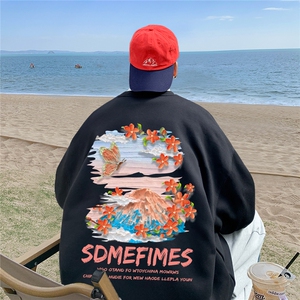 ！直播品质 重磅宽松大码港风水彩花圆领卫衣WY113-特p28，男装卫衣，星座508（原C305）