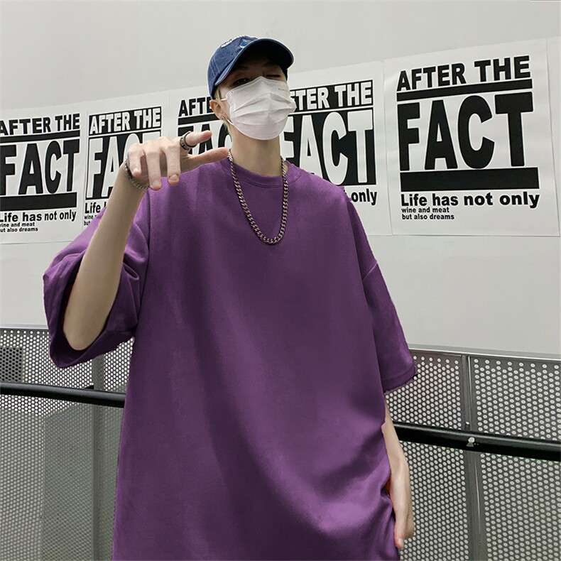 抖音得物直播高品质二开240克美式高街麂皮绒光版纯色短袖t恤12.5,男装T恤,电商A486-1