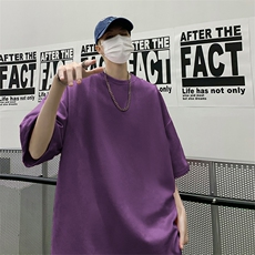 抖音得物直播高品质二开240克美式高街麂皮绒光版纯色短袖t恤12.5，男装T恤，电商A486-1