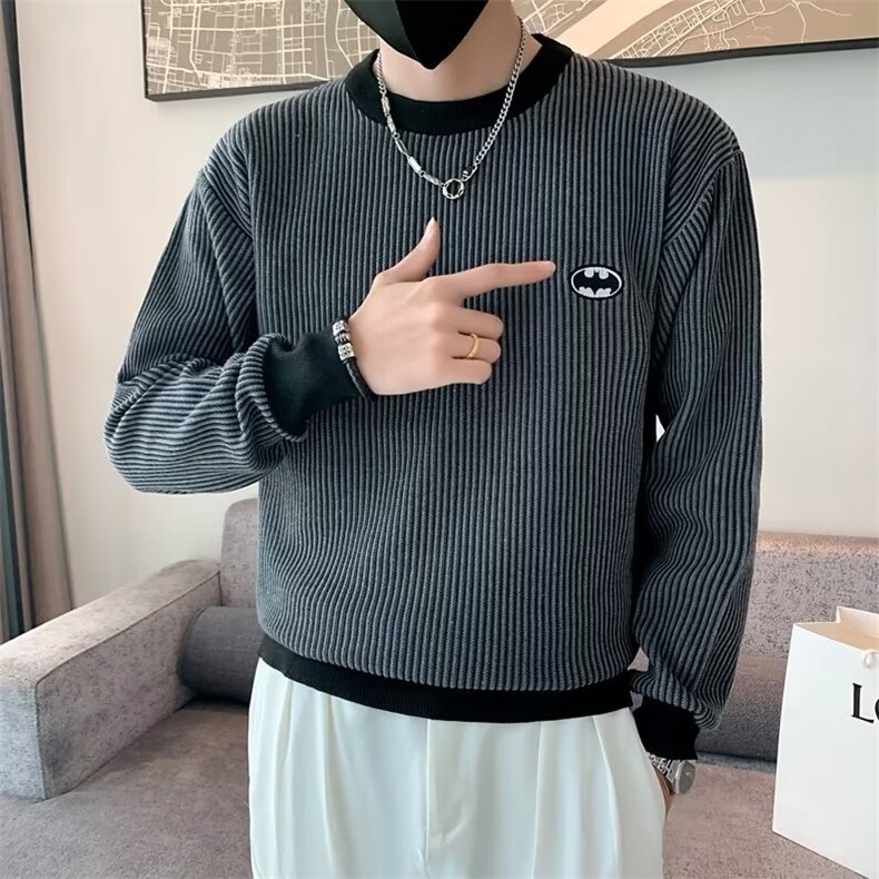 圆领毛衣男士秋冬季条纹套头长袖针织衫冬装男生打底衫 M3379图片