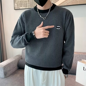 圆领毛衣男士秋冬季条纹套头长袖针织衫冬装男生打底衫 M3379图片
