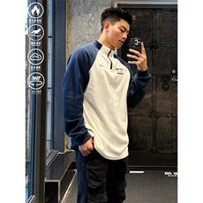 现货美式宽松半拉链摇粒绒刺绣长袖打底衫W1007/P40，男装T恤，星座205-3