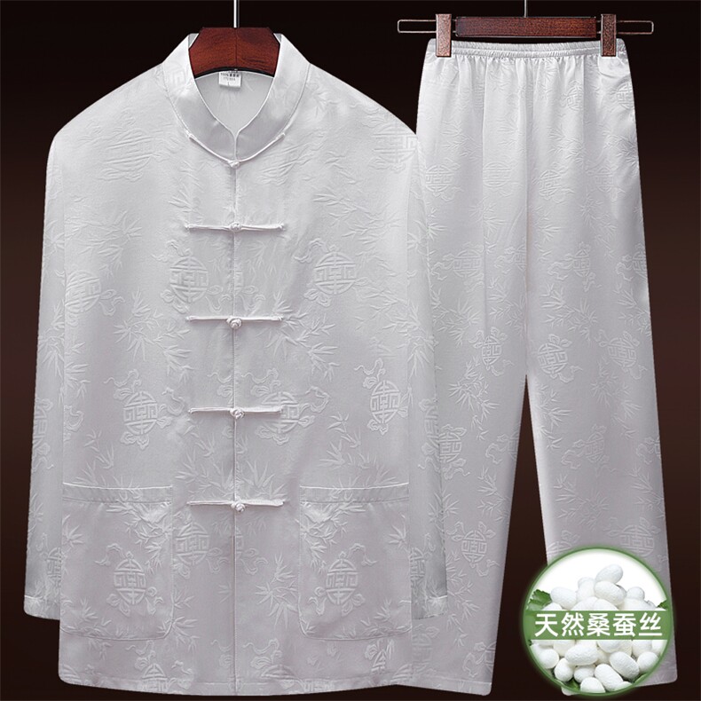 25新款夏款中老年风唐装真丝绸长袖套装太极服套装，男装休闲套装，钱塘723