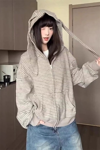 兔毛绒兔耳朵条纹开衫外套拉链衫上衣 WY308 特P83图片