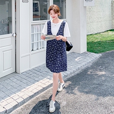 2025夏季新款牛仔背带裙T恤套装牛仔连衣裙两件套2527-P125控188，女装连衣裙，2D009