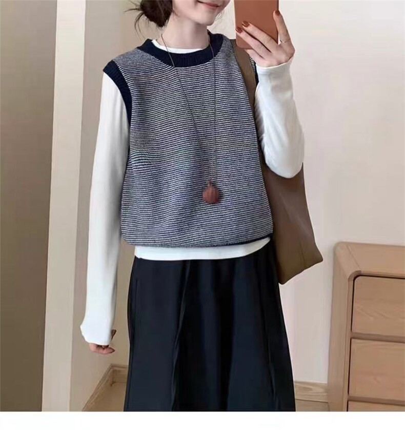 2025年秋季新款百搭女士撞色条纹马甲,针织衫/毛衣,嘉日羊绒