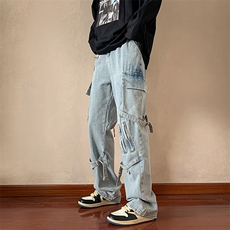 工装牛仔裤男款oversize高街vibe美式潮牌宽松裤子N0104-P50，男装牛仔裤，星座308B-1