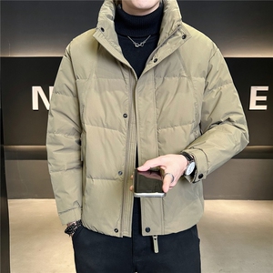 6808-M-3XL-P195标50绒店主风冬简约立领纯色拼皮休闲羽绒服男图片