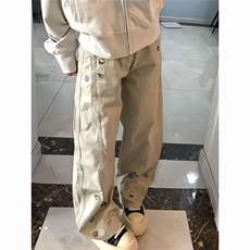 美式痞帅高级感卡通弯刀牛仔裤男生ootd穿搭裤子慵懒松弛感阔腿裤，男装牛仔裤，四季星座505