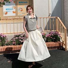 韩系穿搭休闲时尚套装裙女2025夏季新款条纹无袖T恤半身裙两件套，女装套装/套裙，慧尚依恋
