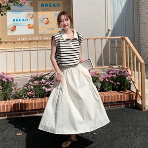 韩系穿搭休闲时尚套装裙女2025夏季新款条纹无袖T恤半身裙两件套图片