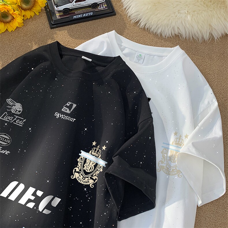 量大优供抖音视频支持得物配合二开美式满天星亮片短袖T恤MTX279,男装T恤,电商A486