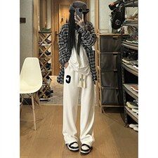 秋季新款C字毛巾绣华夫格编织绳休闲裤女模XZ604-KP77-P55控68，男装休闲裤，星座604