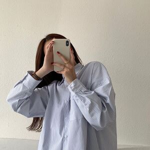 RT05P38美式复古长袖条纹衬衫图片