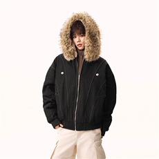 现货重磅boxy短款棉衣座山雕大毛毛领男女棉服水洗工装厚外套，男装棉衣，电商A443