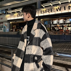 格子毛呢中长款风衣西装领潮牌大衣冬季外套W25P110，男装西服套装，电商A458A