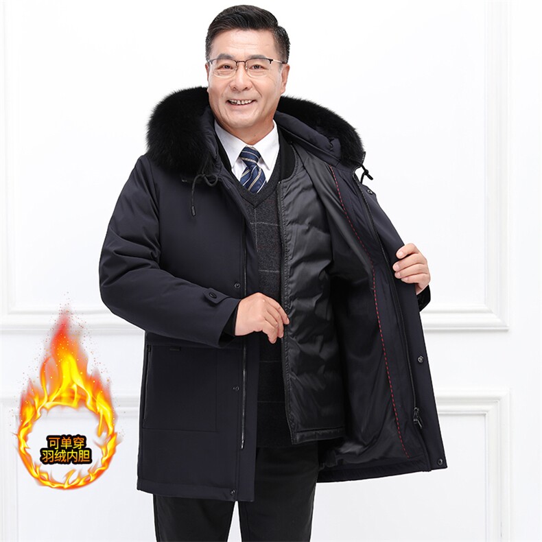 男士90绒羽绒服大狐狸毛领中老年可脱卸毛领内胆可单穿派克服，商品下架区商品下架区，钱塘723