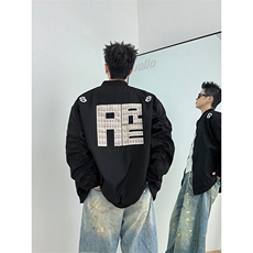 现货美式复古宽松刺绣字母连帽情侣卫衣JK0614-P65，男装夹克，星座308B-2
