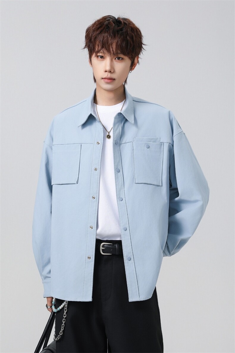 高品质鱼骨纹2026新款百搭翻领长袖衬衫A436-26020-P5589,男装衬衫,电商A436