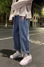 NK44237-P38 直筒牛仔裤男士大码宽松九分裤男休闲长裤子男图片