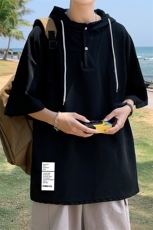 LD54045-P45连帽短袖t恤男大码胖子带帽五分袖中袖，男装T恤，电商A040
