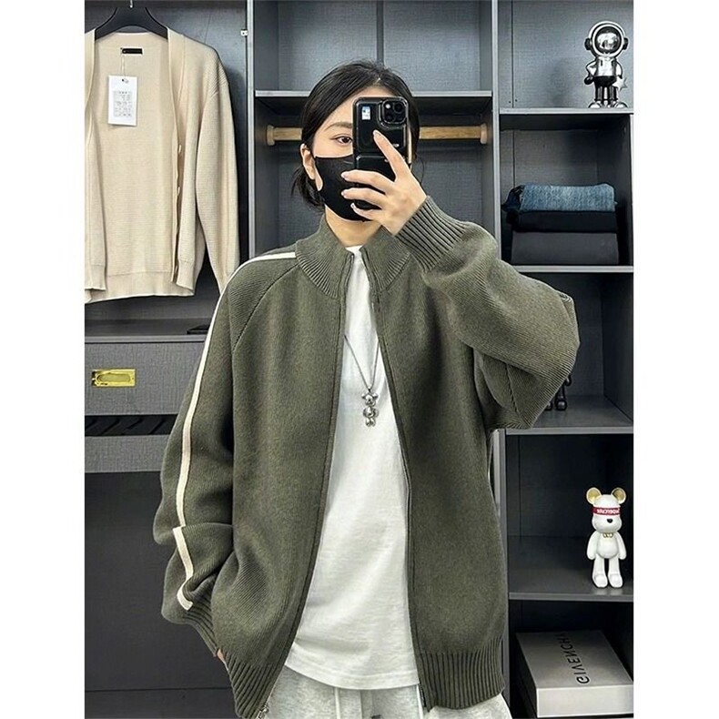 网图84887-P70美式复古小众毛衣开衫双拉链立领针织衫外套，男装针织衫/毛衣，电商D310B