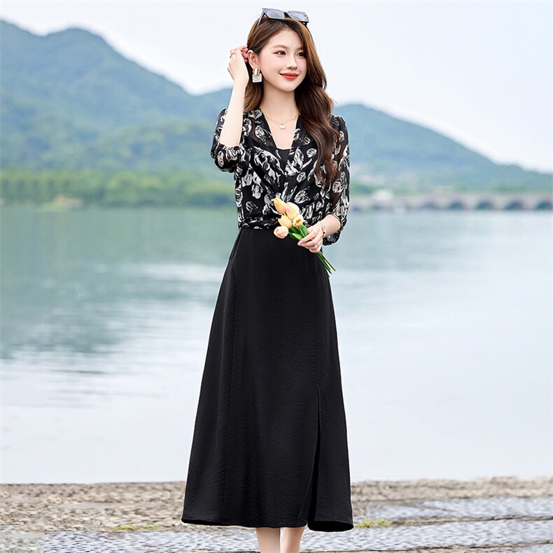 桑蚕丝文艺简约温婉舒爽侧开叉半身裙女秋季新款百搭显瘦真丝裙子,女装连衣裙,尚娜萱