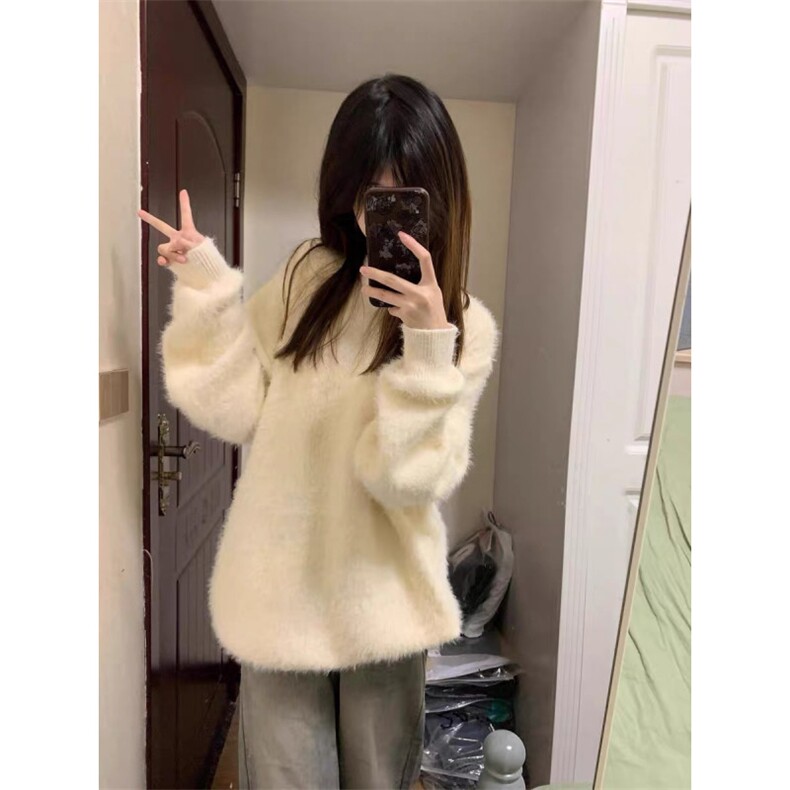 网图秋冬新款仿貂毛圆领休闲宽松纯色毛衣针织衫A247-M608tp45,男装针织衫/毛衣,电商A247