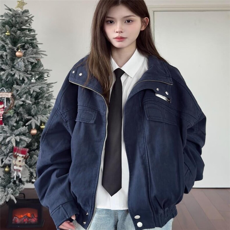 春秋季古着夹克外套男女小铁牌装饰痞帅高级感美式工装上休闲衣潮,男装夹克,星座506A