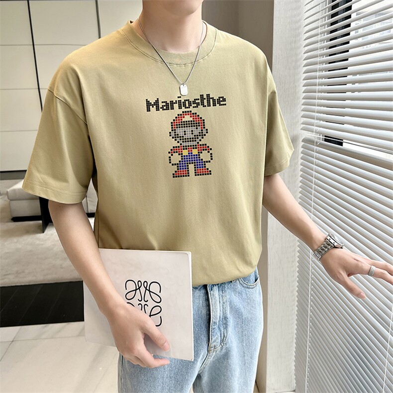 店主风夏季纯短袖T恤男2023新款轻熟风纯色像素半袖TX35-P38,男装T恤,星座301C-5