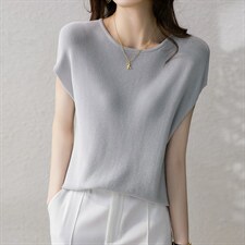 丝光棉圆领上衣小衫藏肉落肩针织套衫，女装针织衫/毛衣，美吧服饰