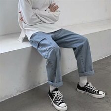 现货牛仔裤男新款韩版宽松潮流港风直筒九分休闲裤子P35，男装牛仔裤，星座410-6（原星座1304-1）