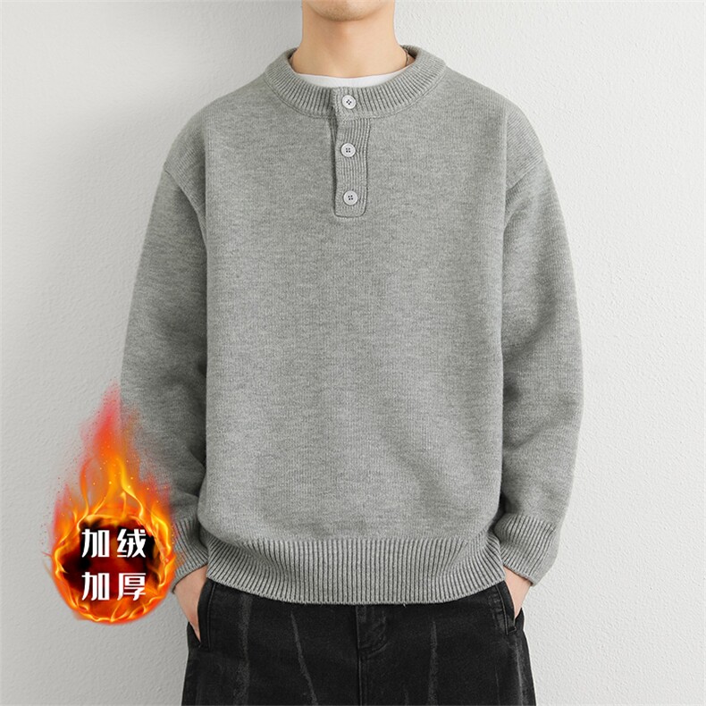 高克重加绒加厚亨利领休闲针毛线衫男生潮牌上衣外套MY7007-1P80图片