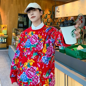 W2情侣大码衬衫领假两件卫衣外套学生班服团队新中式表演出汉服潮图片