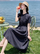 6806时尚印花抽绳显瘦连衣裙，女装连衣裙，倪叶myz
