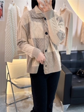 复古格子山羊绒开衫女秋冬宽松针织衫毛衣外套，女装羊绒衫，大千羊绒