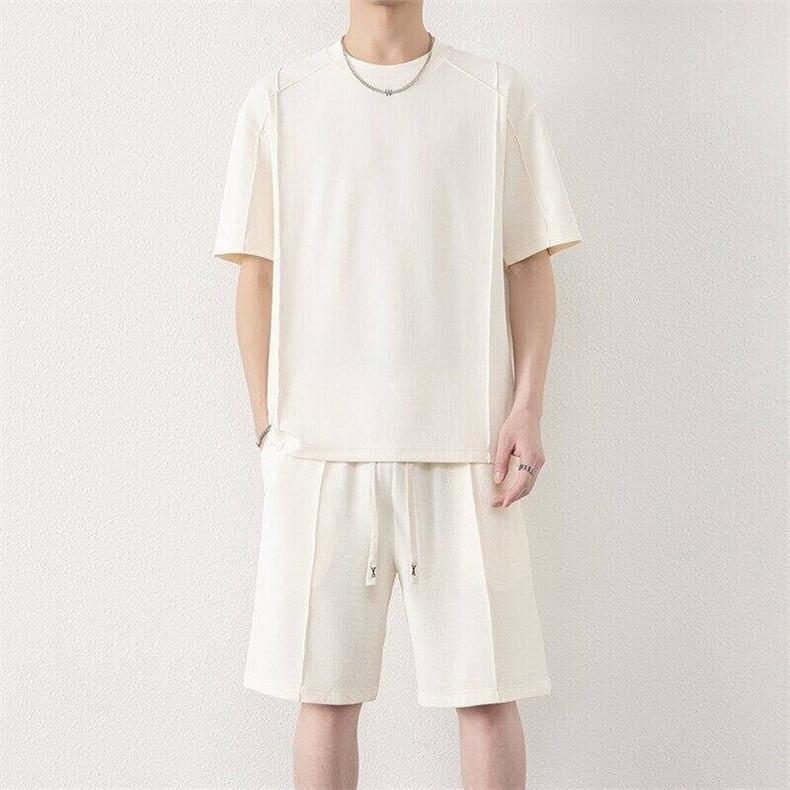 纯色二开TZ25309-特P55短袖T恤男夏季新休闲运动套装男青少年一套图片