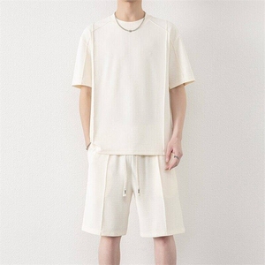 纯色二开TZ25309-特P55短袖T恤男夏季新休闲运动套装男青少年一套图片